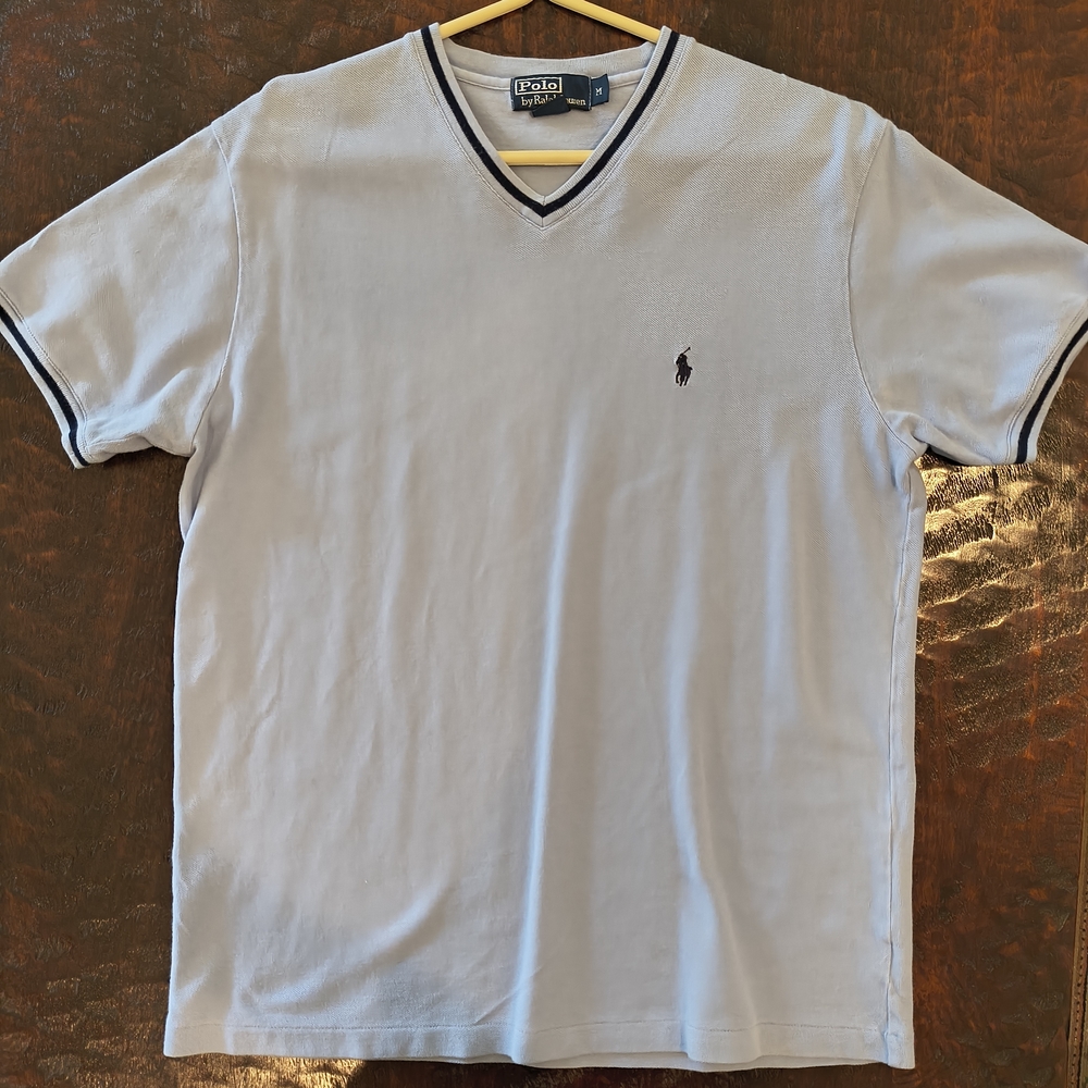 Polo by Ralph Lauren Men's Light Blue V-Neck Tee